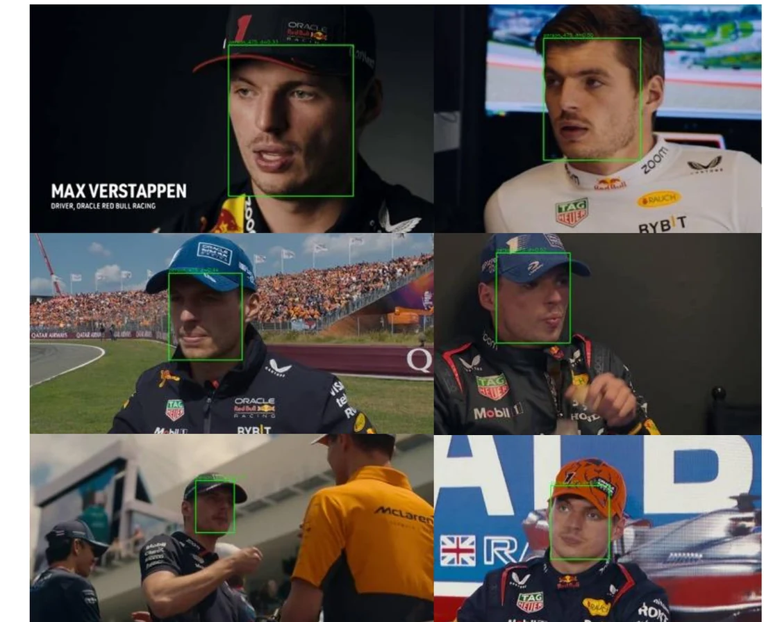 Face recognition examples with multiple detections of the same athlete